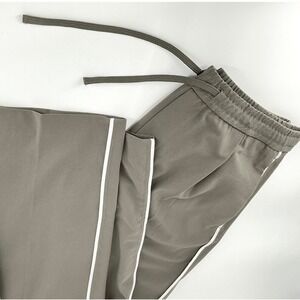 Zara Mens Size S Wide Leg Side Stripe Track Pants Olive Green Elastic Waist